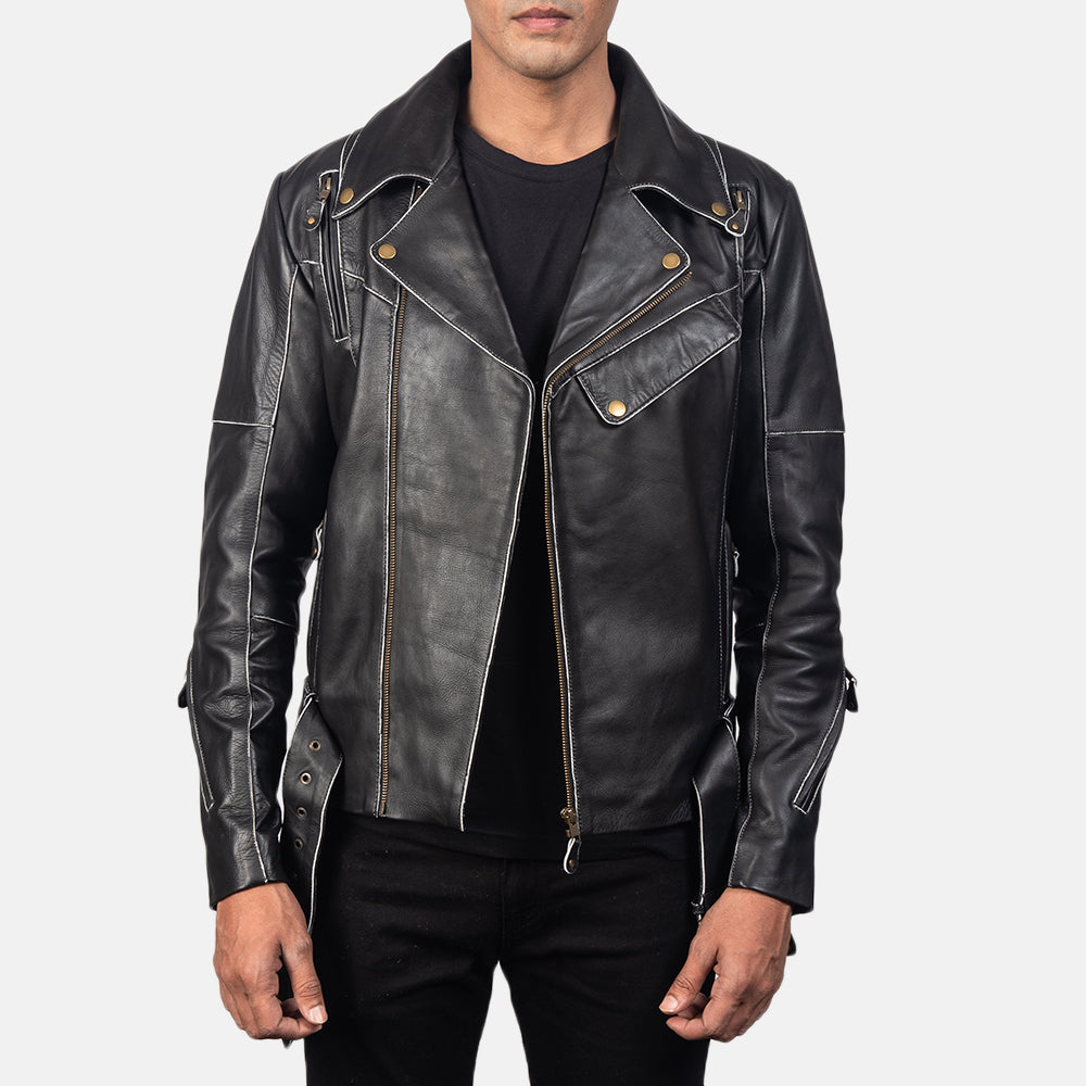 Vincent Black Leather Biker Jacket by Dash Racegear - men Jacket view 5