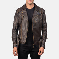 Vincent Brown Leather Biker Jacket by Dash Racegear - men Jacket view 1