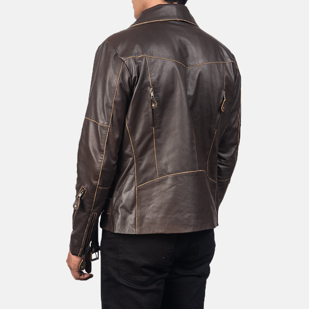 Vincent Brown Leather Biker Jacket by Dash Racegear - men Jacket view 5