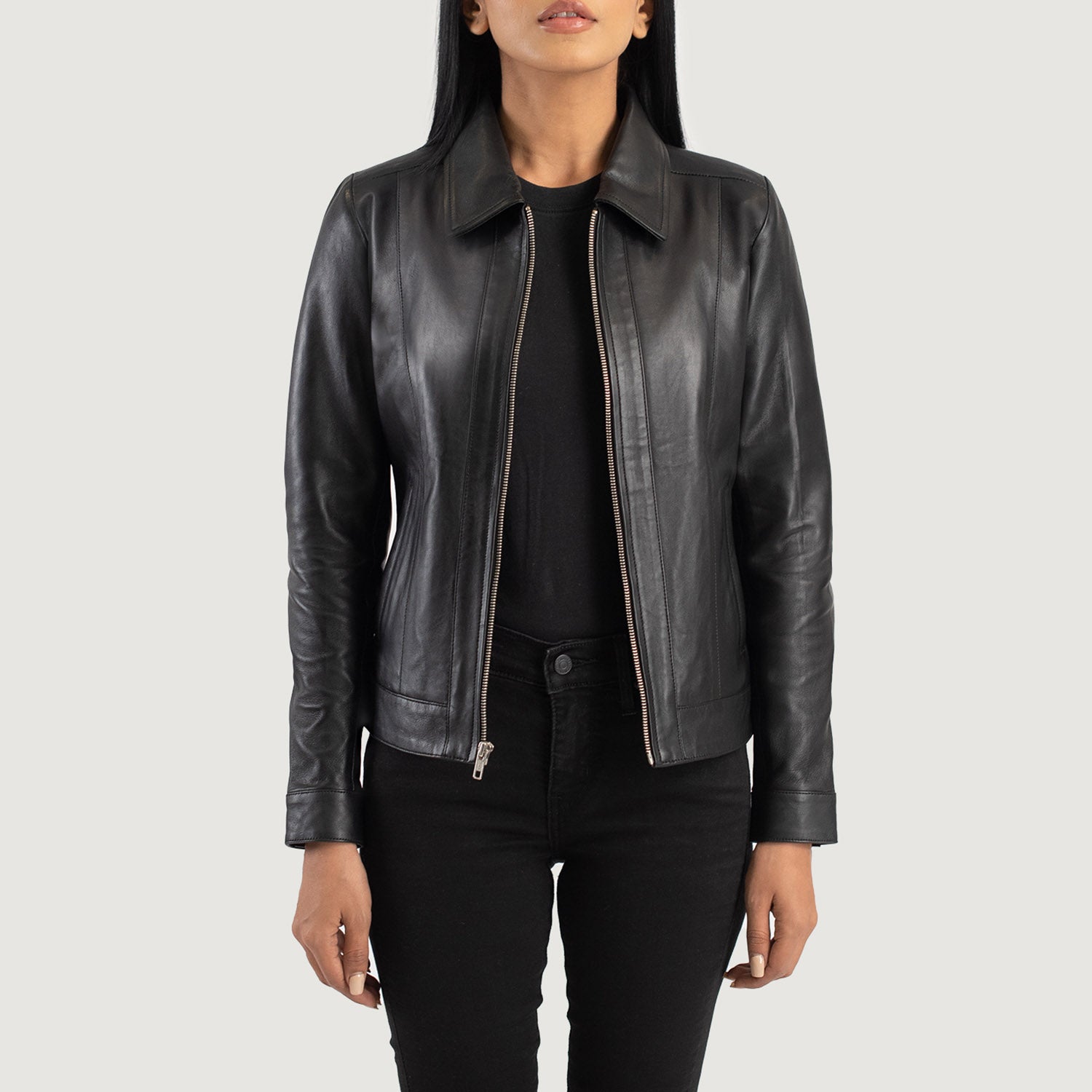 Vixen Black Classic Collar Leather Jacket by Dash Racegear - women Jacket view 1