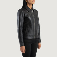 Vixen Black Classic Collar Leather Jacket by Dash Racegear - women Jacket view 2