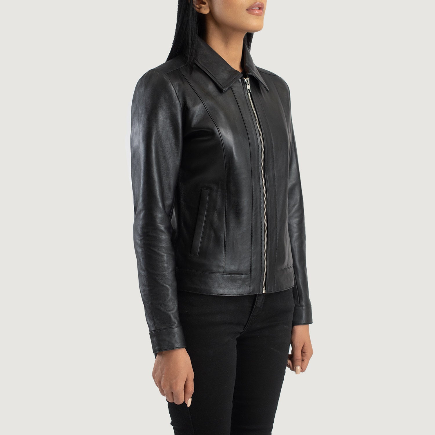 Vixen Black Classic Collar Leather Jacket by Dash Racegear - women Jacket view 2