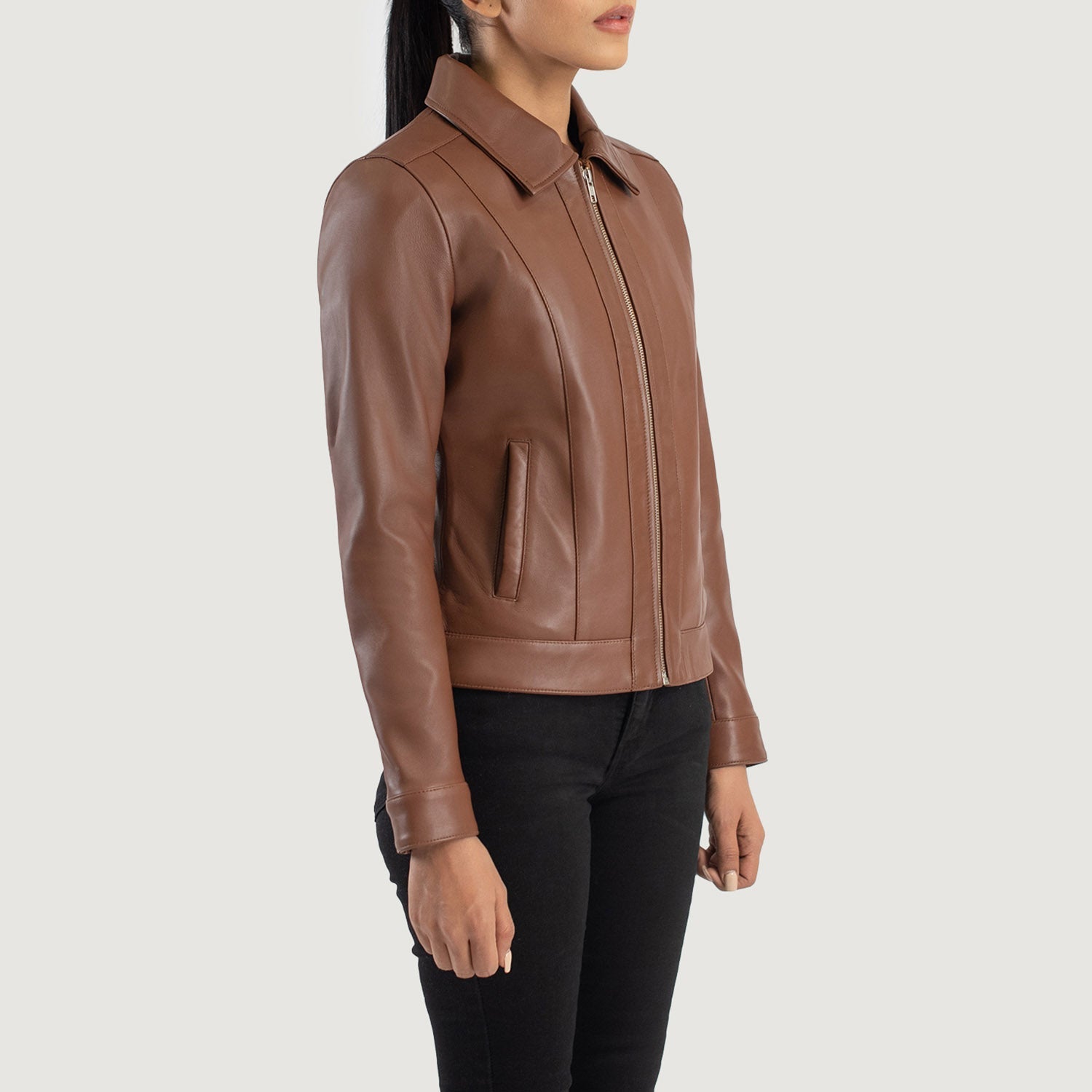 Vixen Brown Classic Collar Leather Jacket by Dash Racegear - women Jacket view 2