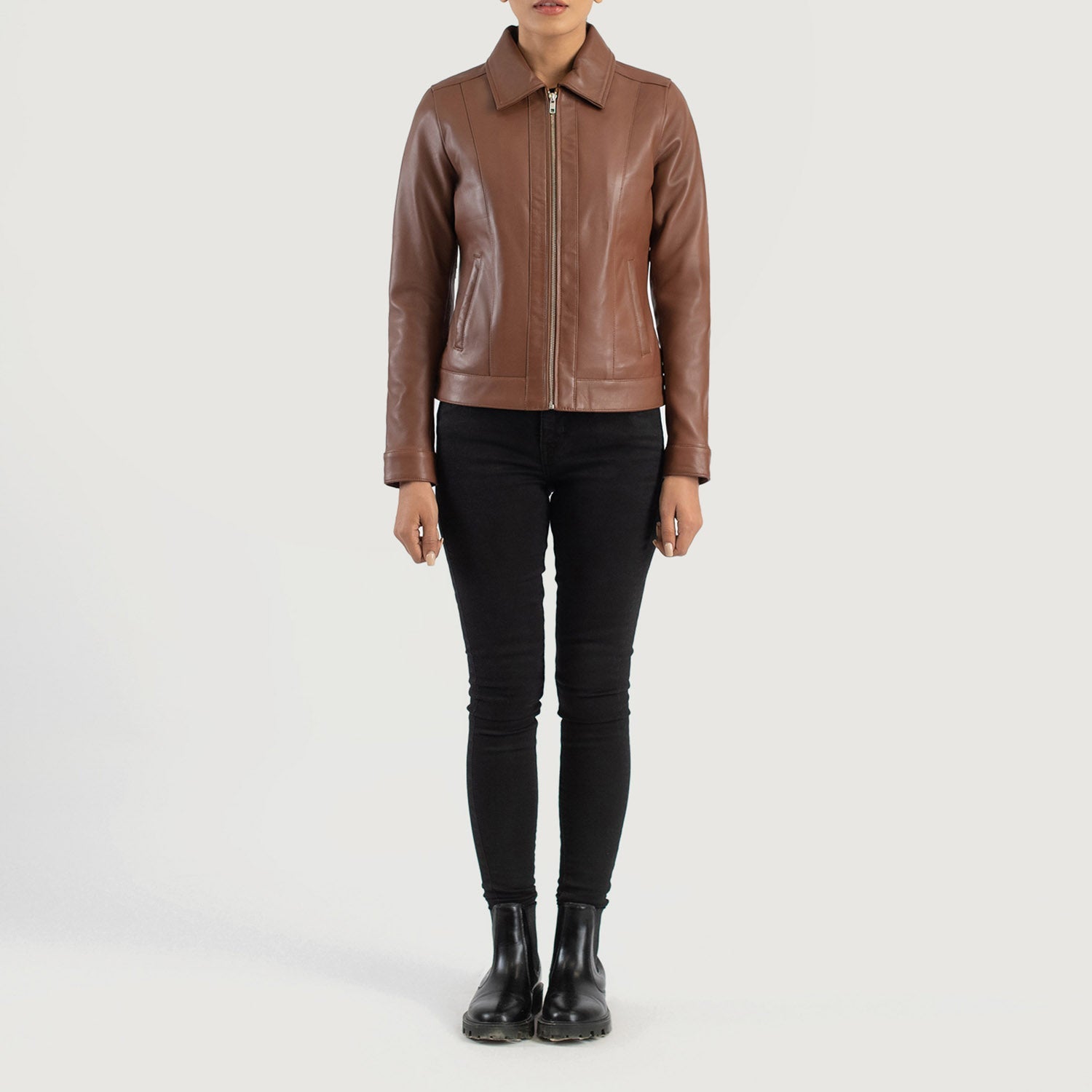 Vixen Brown Classic Collar Leather Jacket by Dash Racegear - women Jacket view 3