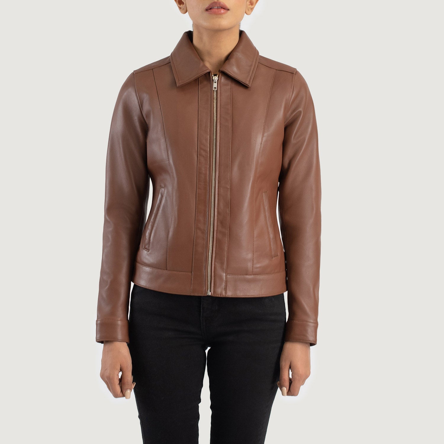 Vixen Brown Classic Collar Leather Jacket by Dash Racegear - women Jacket view 4
