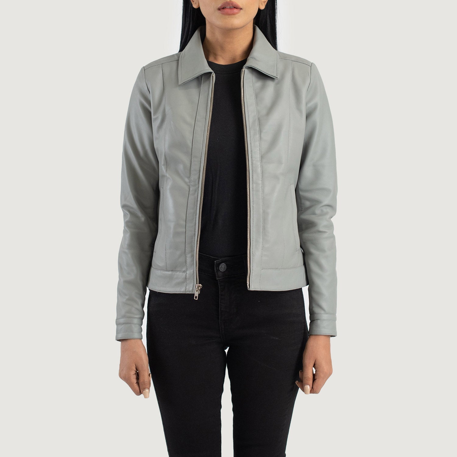 Vixen Grey Classic Collar Leather Jacket by Dash Racegear - women Jacket view 1