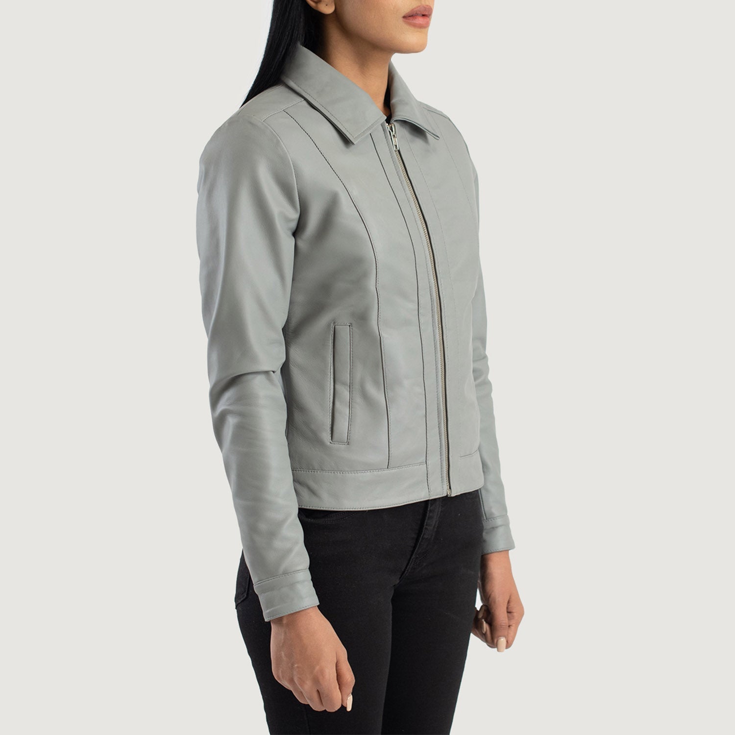 Vixen Grey Classic Collar Leather Jacket by Dash Racegear - women Jacket view 2