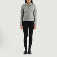 Vixen Grey Classic Collar Leather Jacket by Dash Racegear - women Jacket view 3