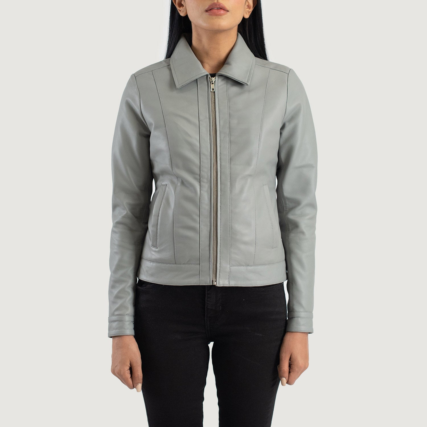 Vixen Grey Classic Collar Leather Jacket by Dash Racegear - women Jacket view 4
