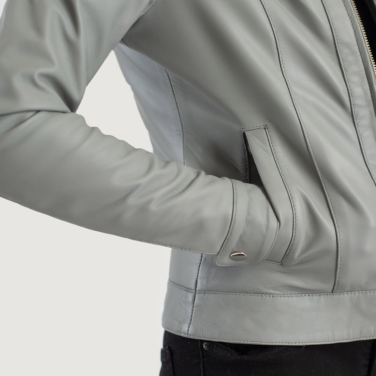 Vixen Grey Classic Collar Leather Jacket by Dash Racegear - women Jacket view 6