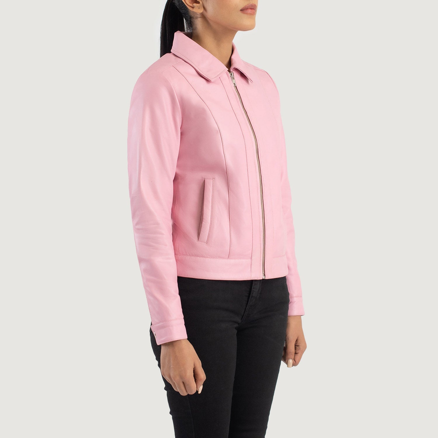 Vixen Pink Classic Collar Leather Jacket by Dash Racegear - women Jacket view 2