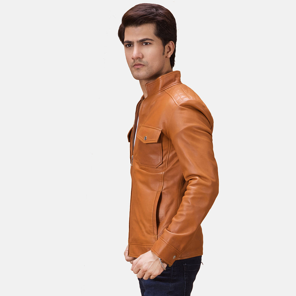Voltex Tan Leather Biker Jacket by Dash Racegear - men Jacket view 2