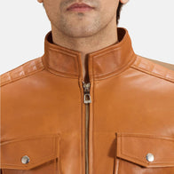 Voltex Tan Leather Biker Jacket by Dash Racegear - men Jacket view 5