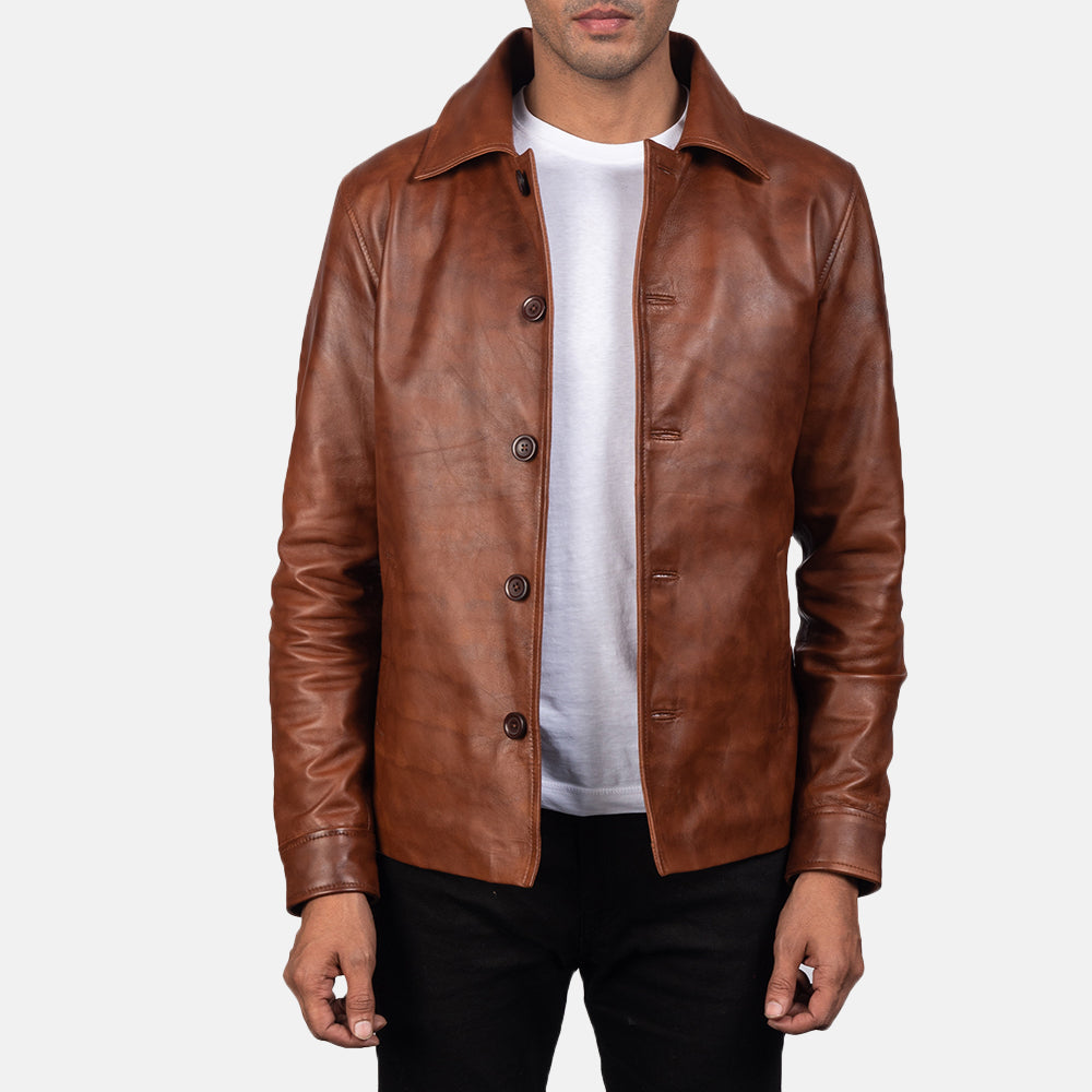 Waffle Brown Leather Jacket by Dash Racegear - men Jacket view 1