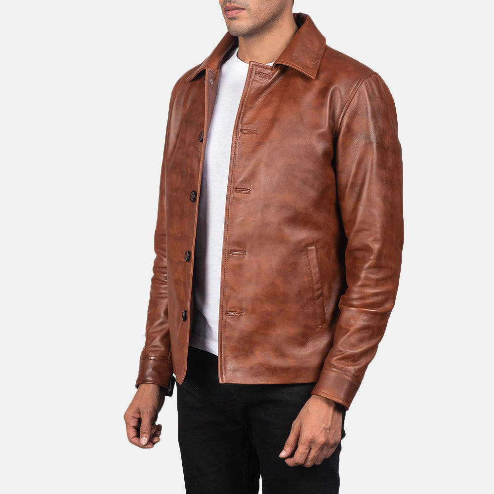 Waffle Brown Leather Jacket by Dash Racegear - men Jacket view 2