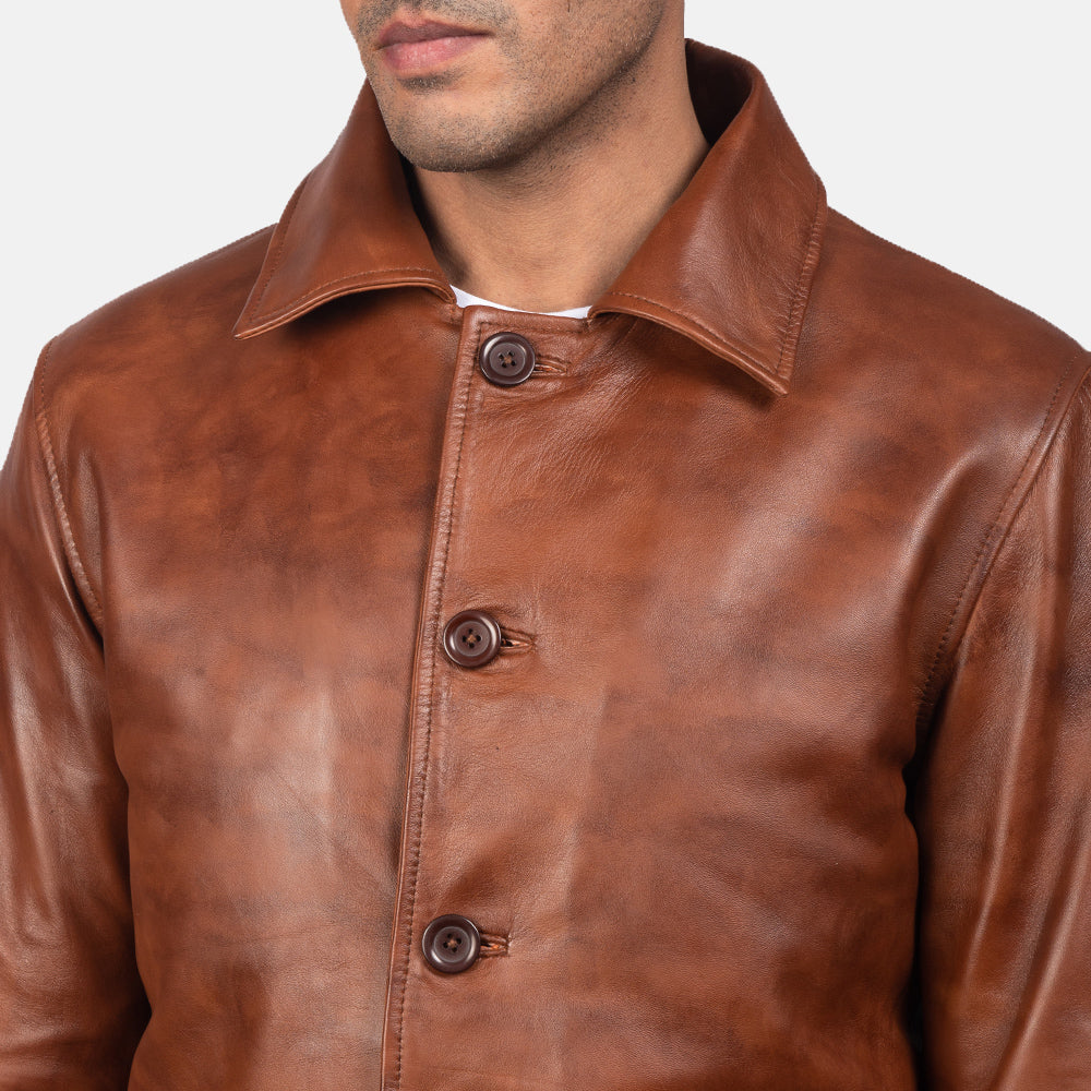 Waffle Brown Leather Jacket by Dash Racegear - men Jacket view 3