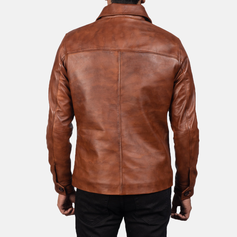 Waffle Brown Leather Jacket by Dash Racegear - men Jacket view 5