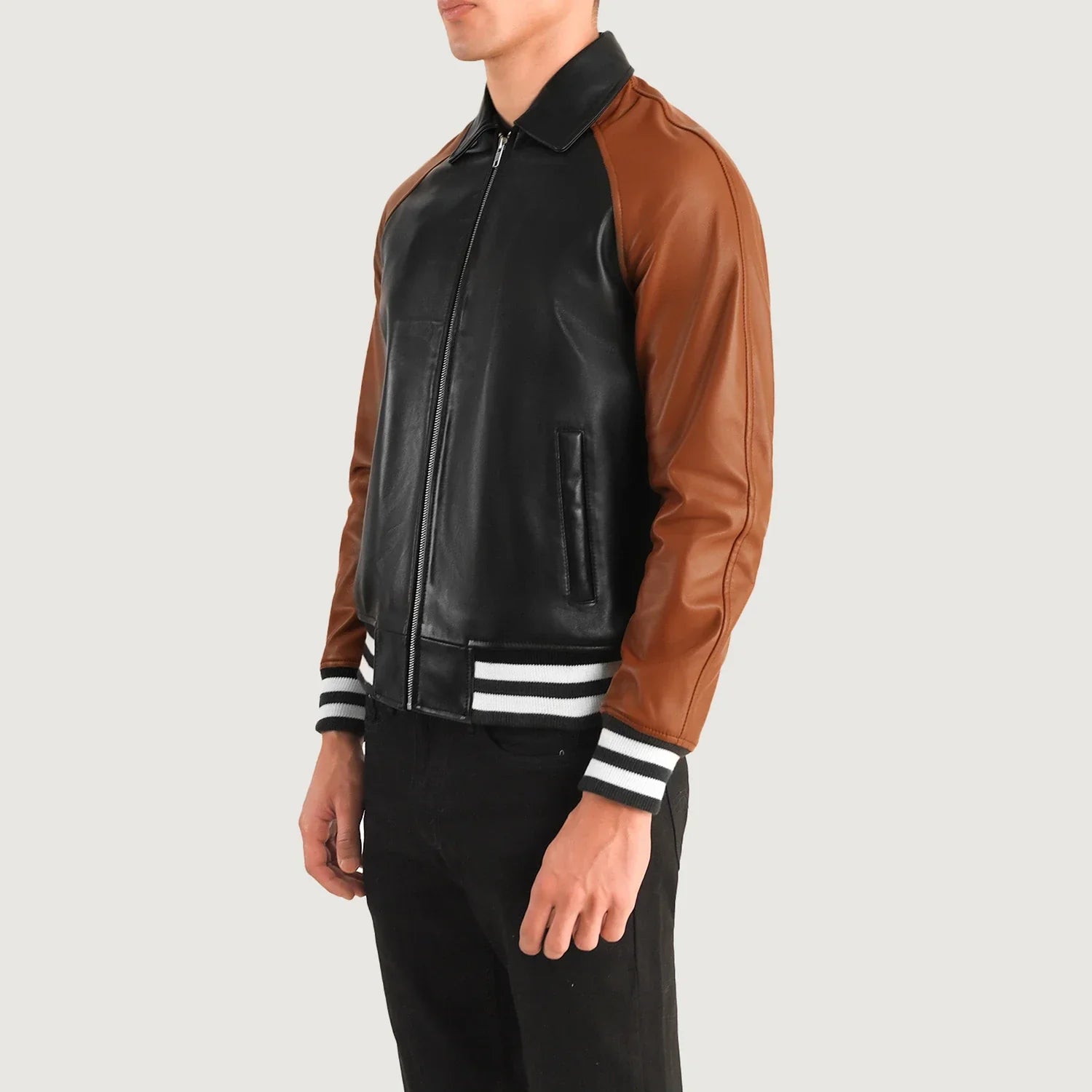 Walton Black & Brown Leather Varsity Jacket by Dash Racegear - men Jacket view 2