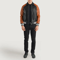 Walton Black & Brown Leather Varsity Jacket by Dash Racegear - men Jacket view 3