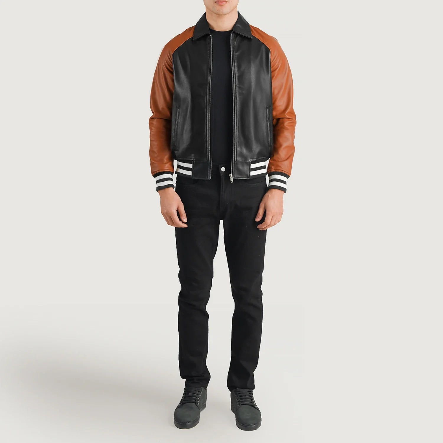 Walton Black & Brown Leather Varsity Jacket by Dash Racegear - men Jacket view 3