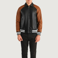 Walton Black & Brown Leather Varsity Jacket by Dash Racegear - men Jacket view 4