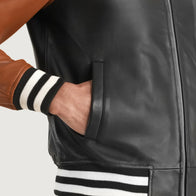 Walton Black & Brown Leather Varsity Jacket by Dash Racegear - men Jacket view 6