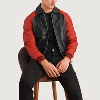 Walton Black & Red Leather Varsity Jacket by Dash Racegear - men Jacket view 3
