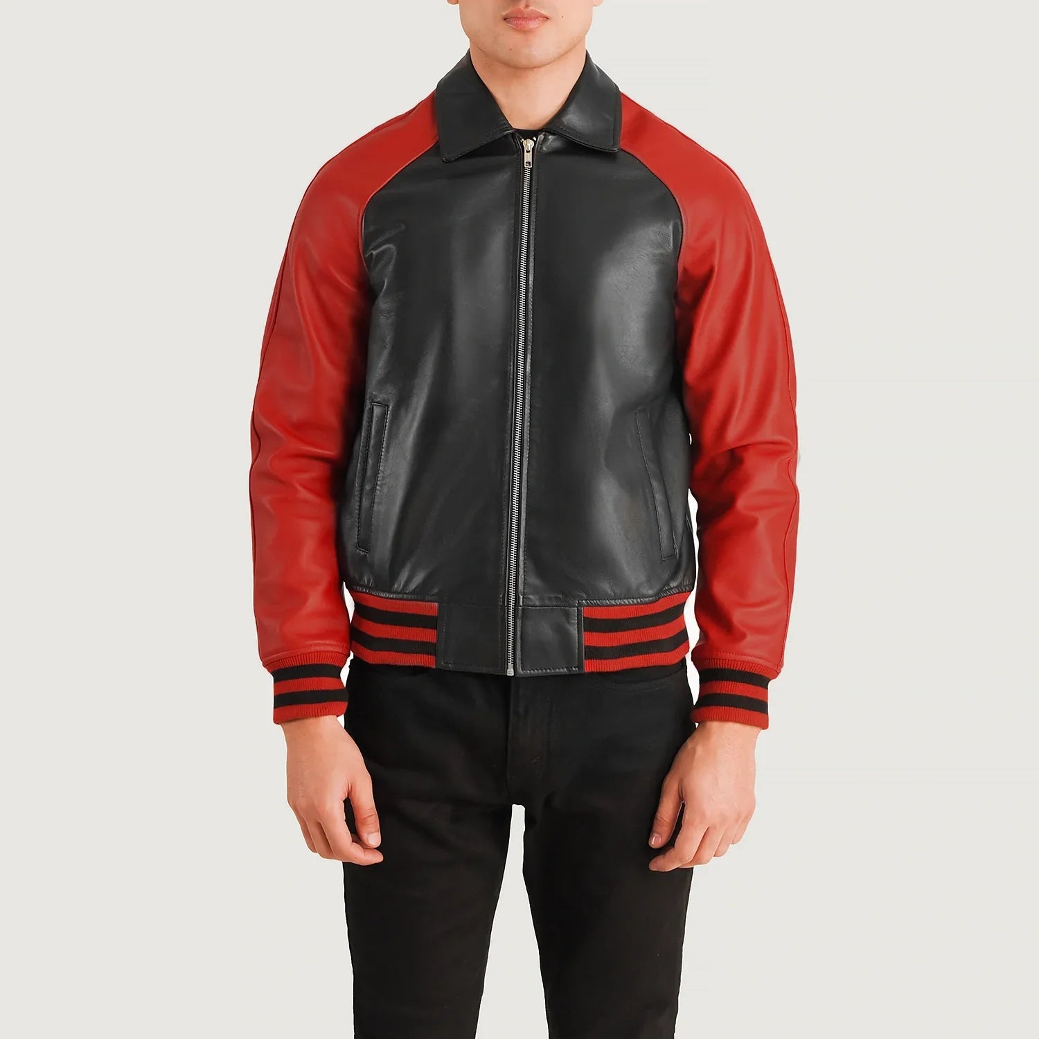 Walton Black & Red Leather Varsity Jacket by Dash Racegear - men Jacket view 4