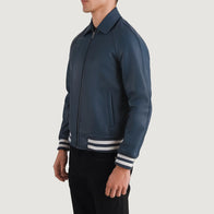 Walton Blue Leather Varsity Jacket by Dash Racegear - men Jacket view 2