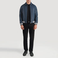 Walton Blue Leather Varsity Jacket by Dash Racegear - men Jacket view 4