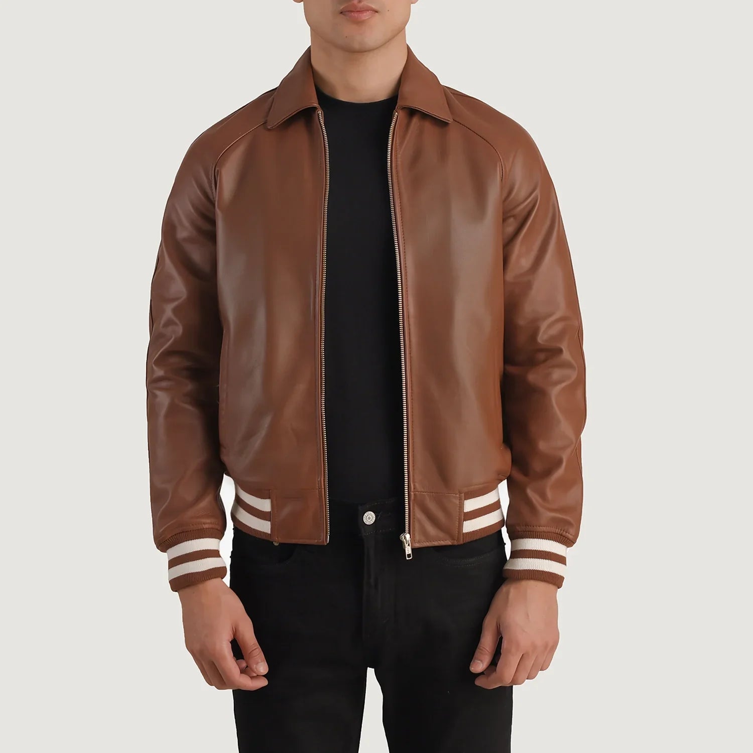 Walton Brown Leather Varsity Jacket by Dash Racegear - men Jacket view 1