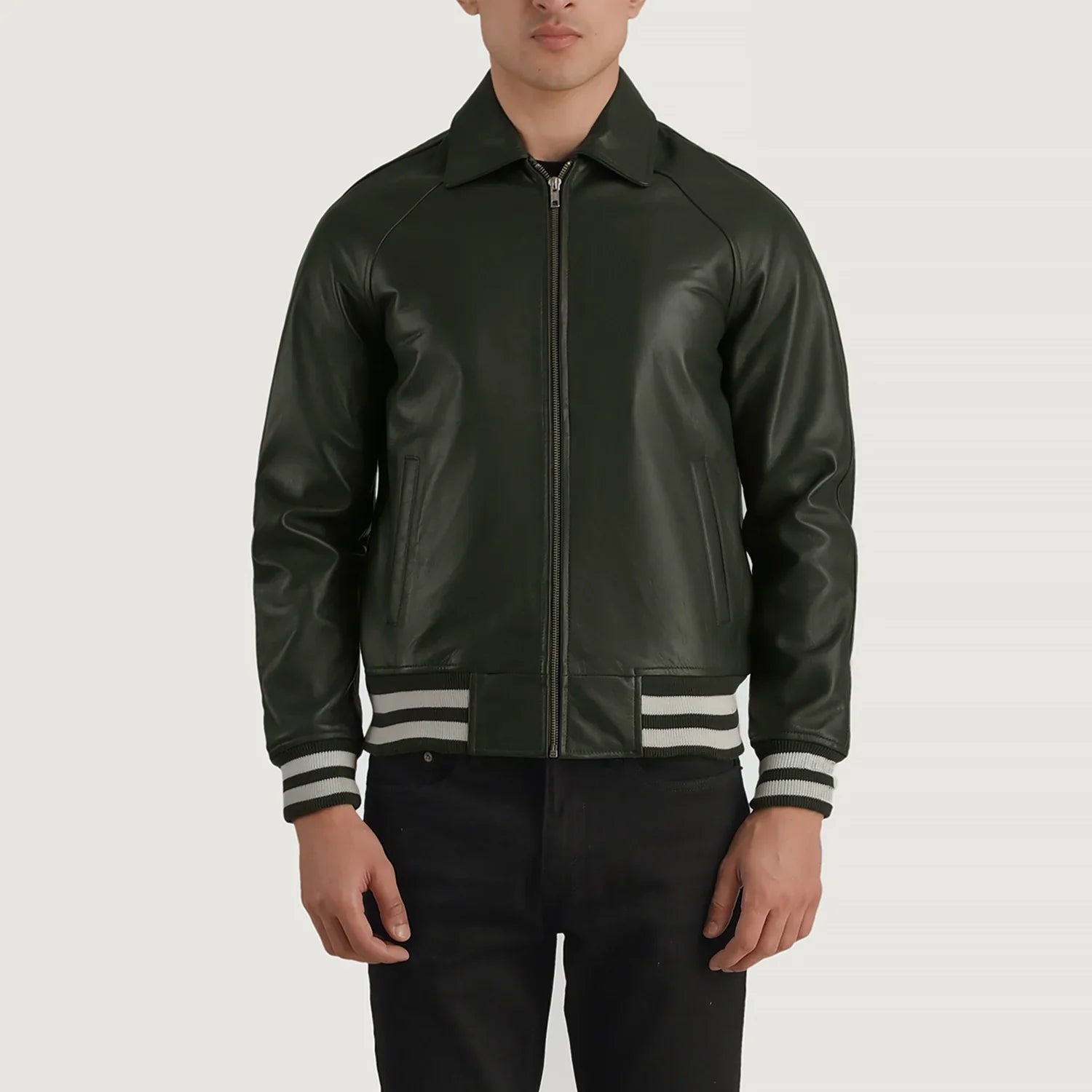 Walton Green Leather Varsity Jacket by Dash Racegear - men Jacket view 1