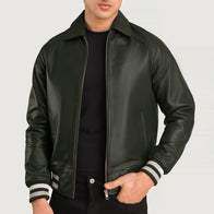Walton Green Leather Varsity Jacket by Dash Racegear - men Jacket view 3