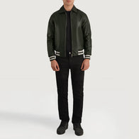 Walton Green Leather Varsity Jacket by Dash Racegear - men Jacket view 4