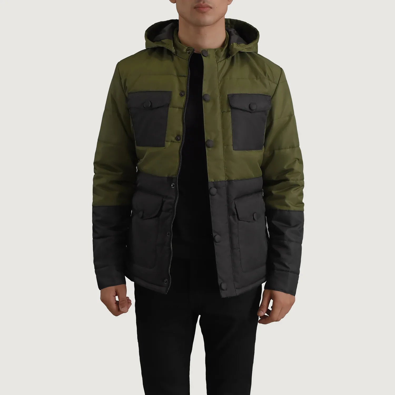 Wayne Black & Green Hooded Puffer Jacket by Dash Racegear - men Jacket view 1