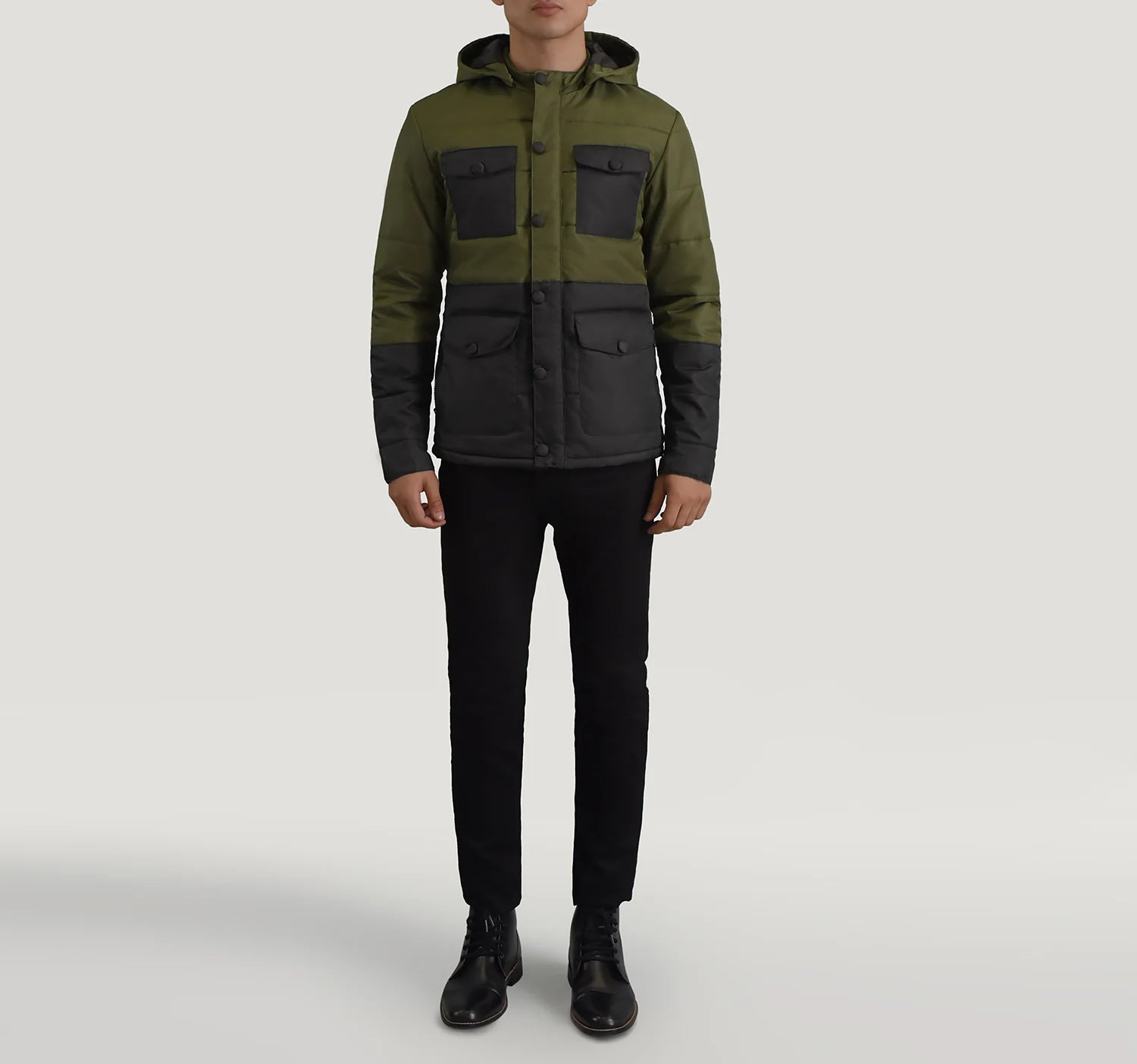 Wayne Black & Green Hooded Puffer Jacket by Dash Racegear - men Jacket view 3