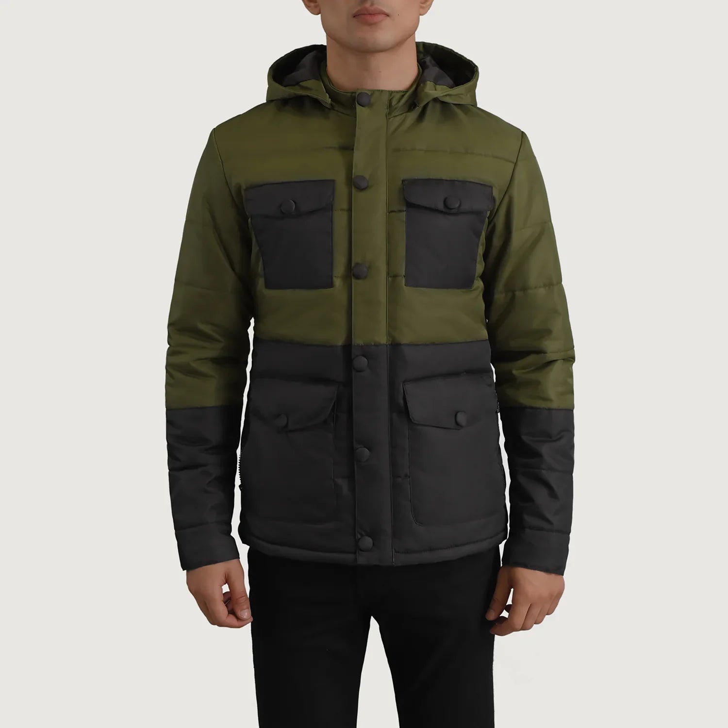Wayne Black & Green Hooded Puffer Jacket by Dash Racegear - men Jacket view 4
