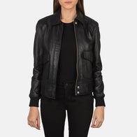 Westa A-2 Black Leather Bomber Jacket by Dash Racegear - women Jacket view 1