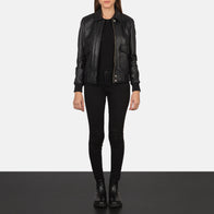 Westa A-2 Black Leather Bomber Jacket by Dash Racegear - women Jacket view 3