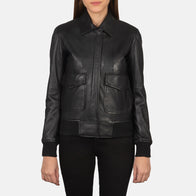 Westa A-2 Black Leather Bomber Jacket by Dash Racegear - women Jacket view 4