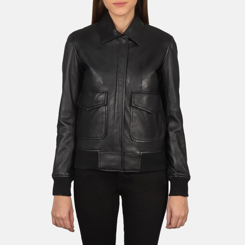 Westa A-2 Black Leather Bomber Jacket by Dash Racegear - women Jacket view 4