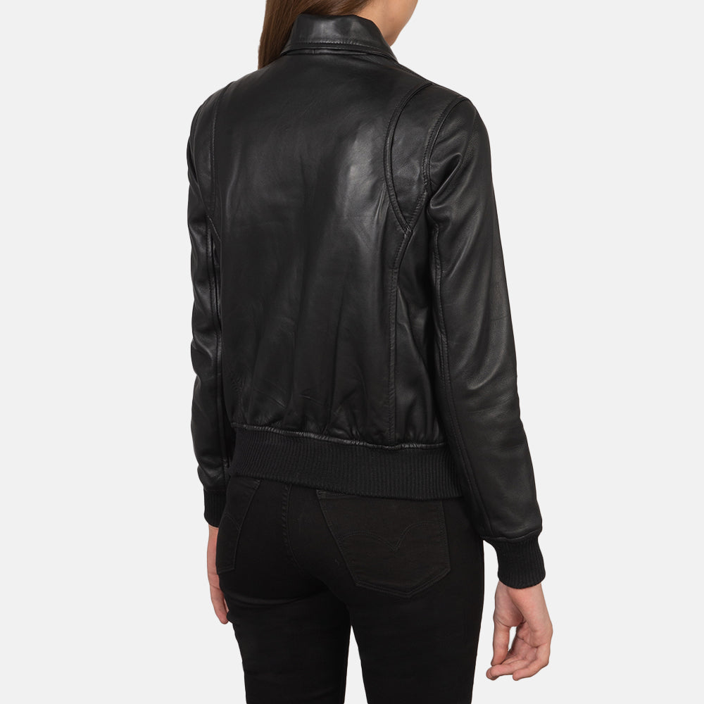 Westa A-2 Black Leather Bomber Jacket by Dash Racegear - women Jacket view 5