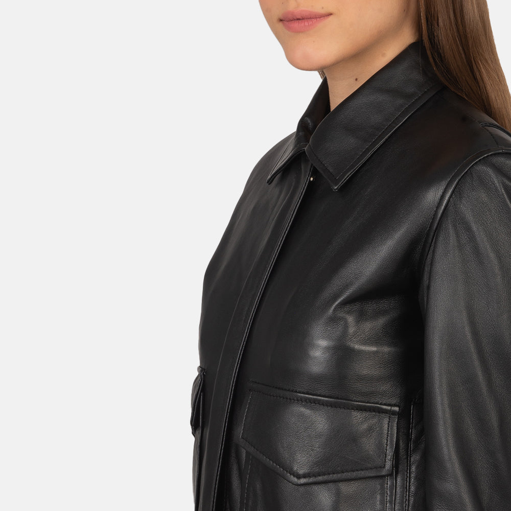 Westa A-2 Black Leather Bomber Jacket by Dash Racegear - women Jacket view 6