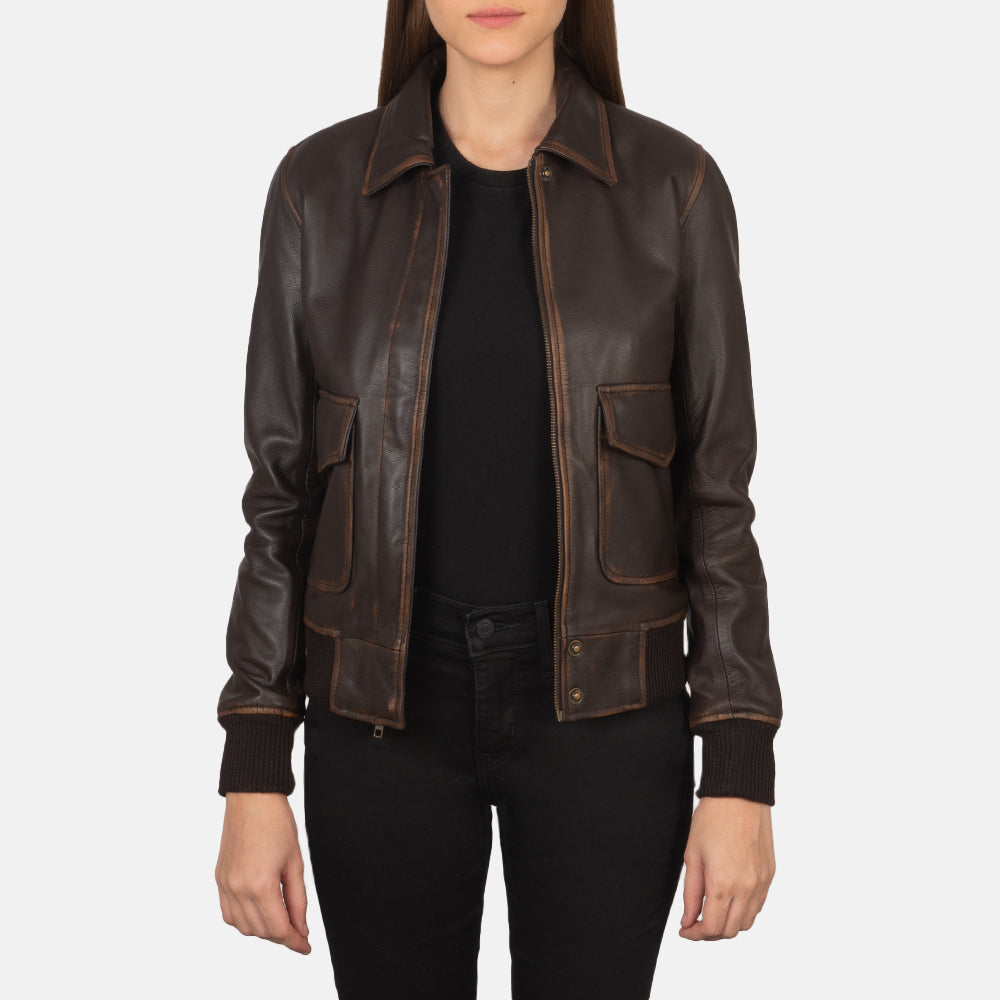 Westa A-2 Brown Leather Bomber Jacket by Dash Racegear - women Jacket view 1