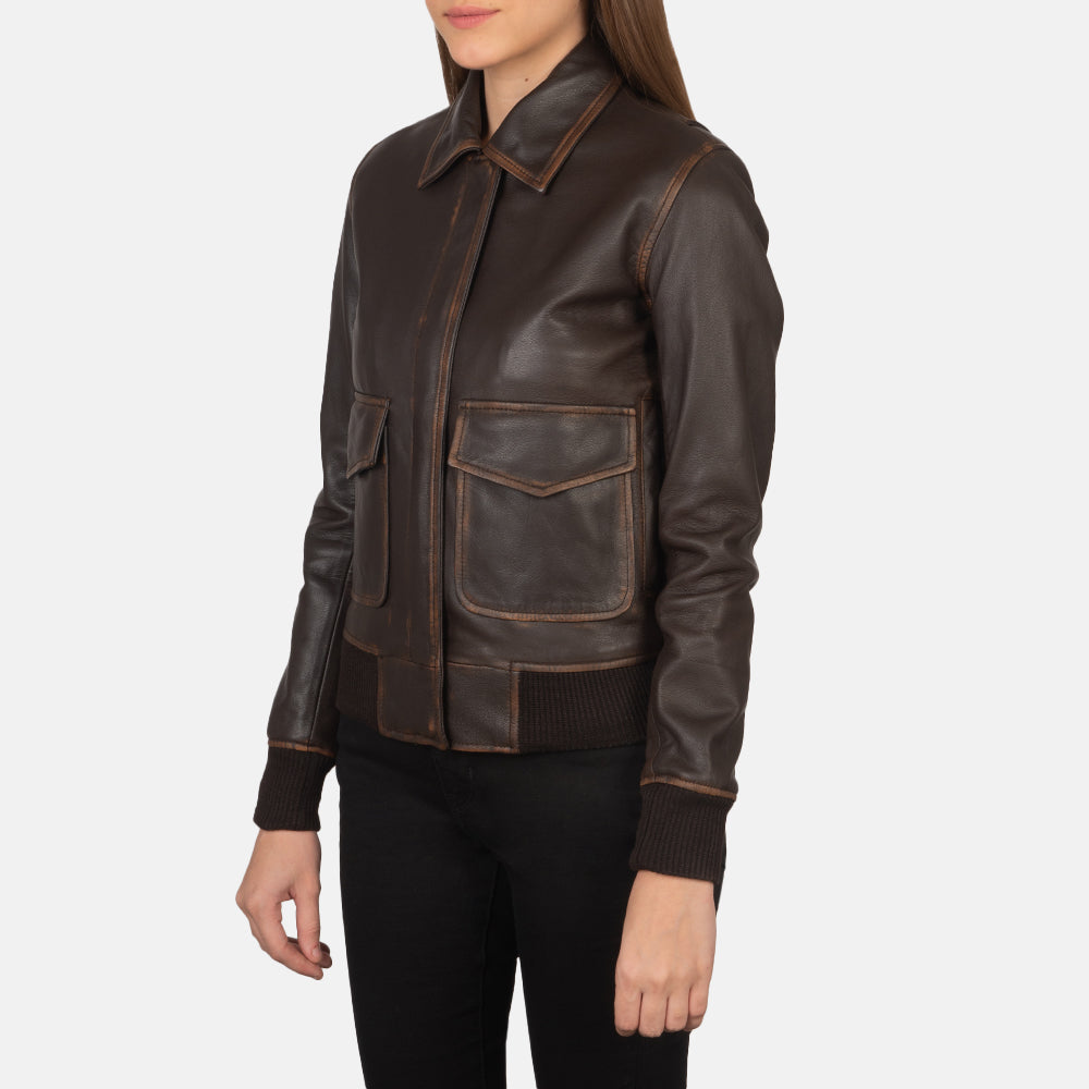 Westa A-2 Brown Leather Bomber Jacket by Dash Racegear - women Jacket view 2