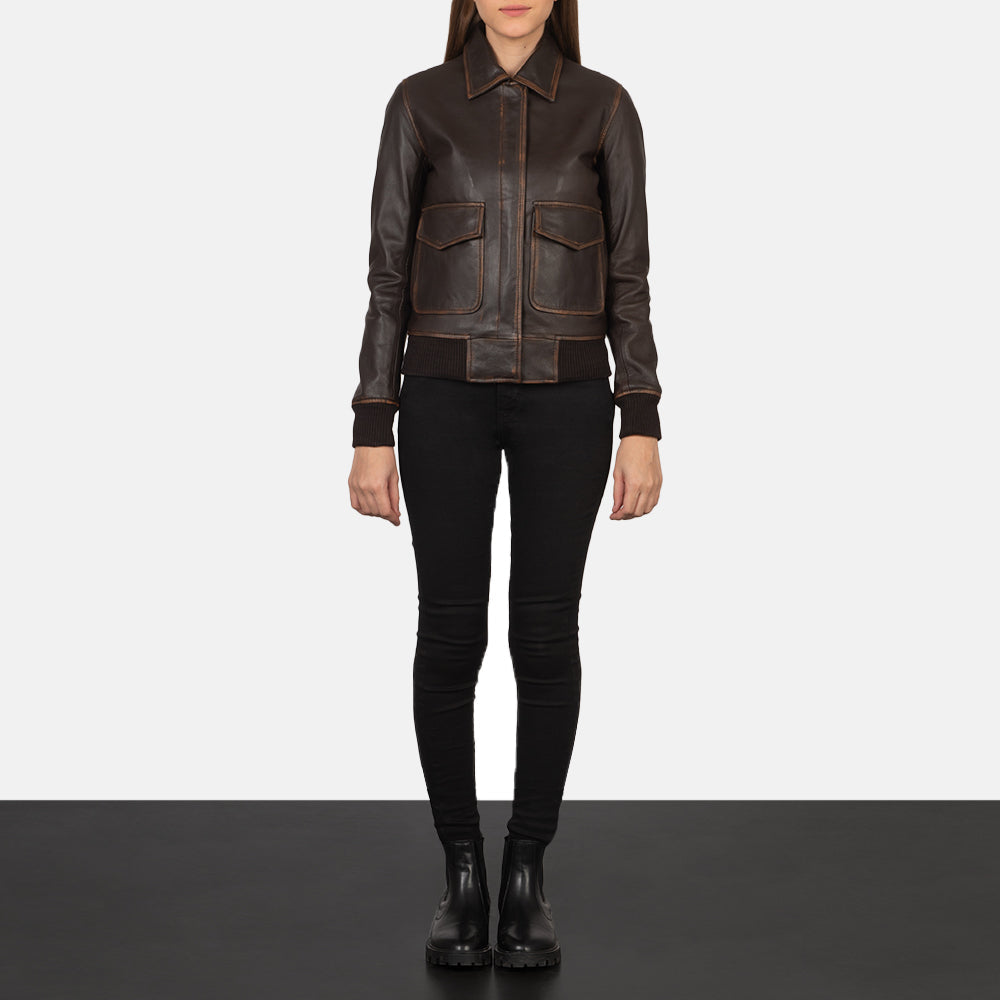 Westa A-2 Brown Leather Bomber Jacket by Dash Racegear - women Jacket view 3