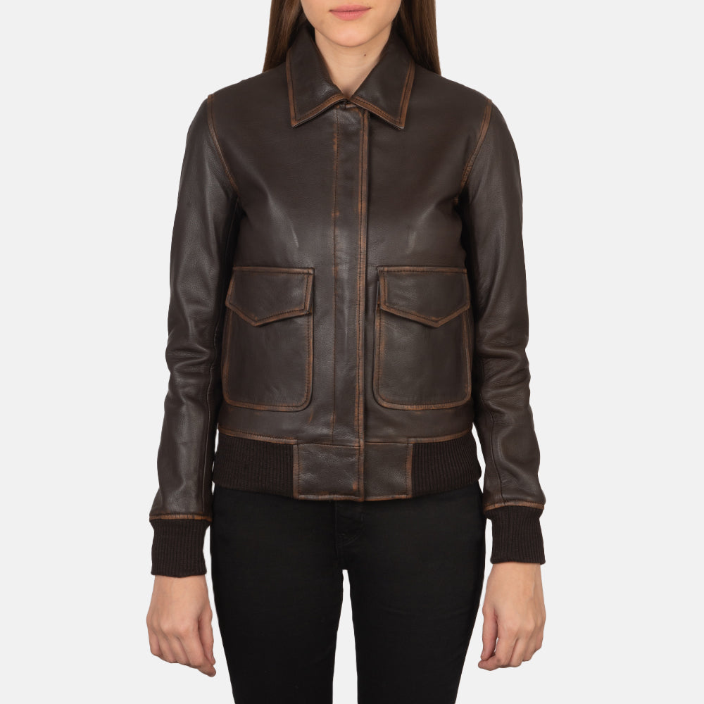 Westa A-2 Brown Leather Bomber Jacket by Dash Racegear - women Jacket view 5
