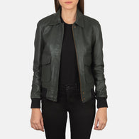 Westa A-2 Green Leather Bomber Jacket by Dash Racegear - women Jacket view 1