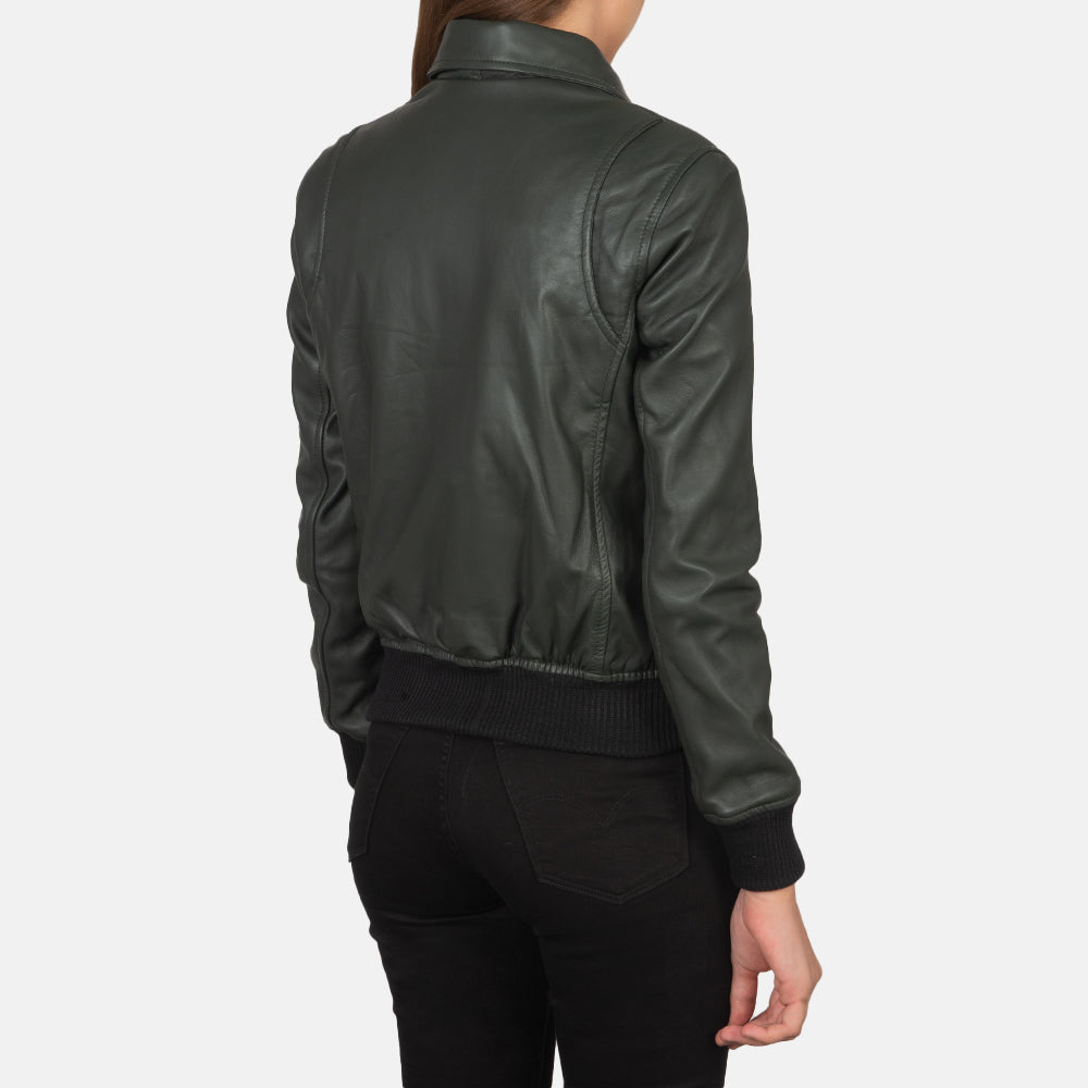 Westa A-2 Green Leather Bomber Jacket by Dash Racegear - women Jacket view 5