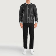 Willis Black Leather Varsity Jacket by Dash Racegear - men Jacket view 3